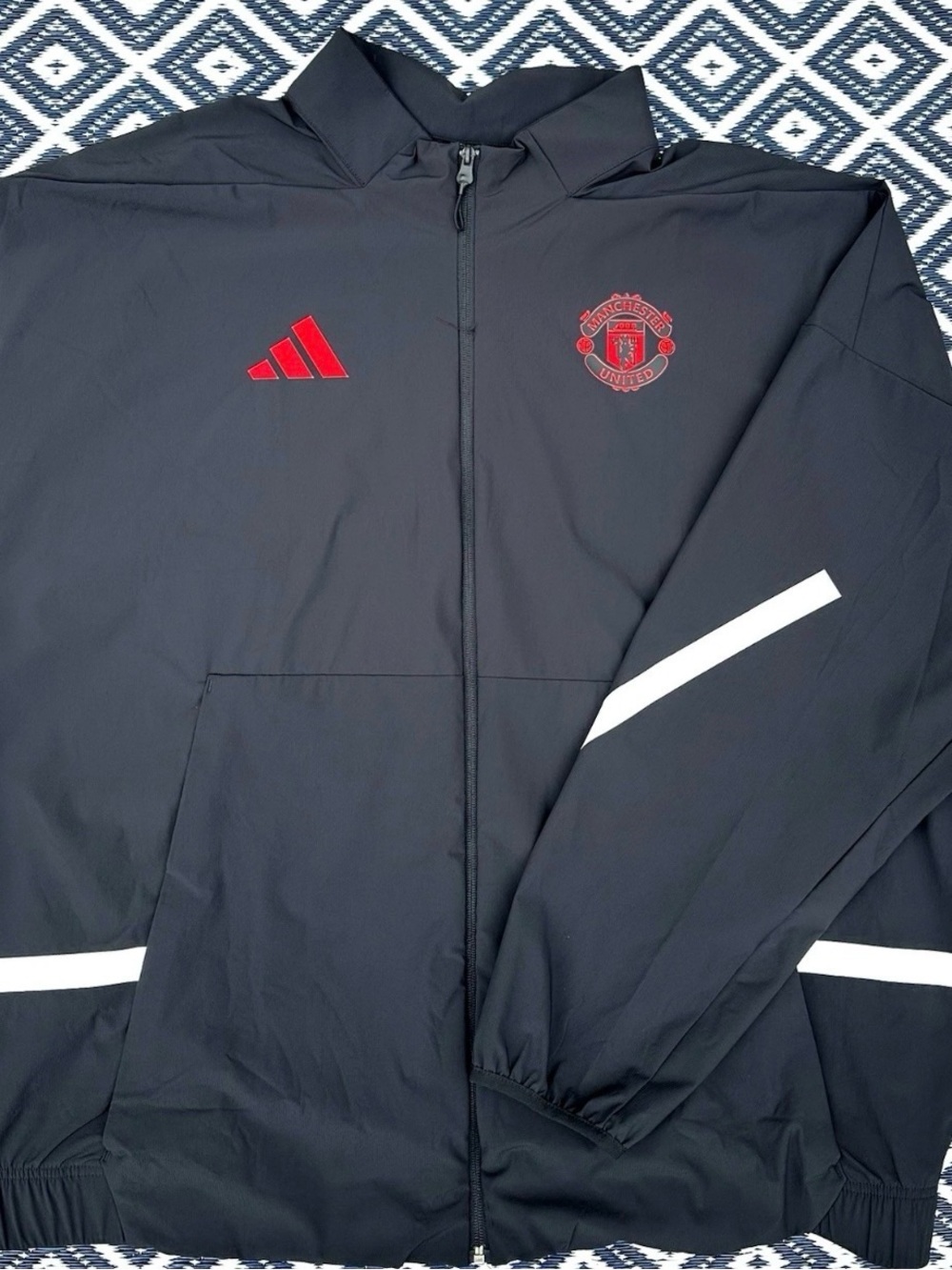 Adidas 3XL Jacket Manchester United Soccer Windbreaker Black Red Full Zip